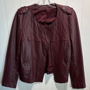 Unbranded genuine leather burgundy wine color jacket quilted stitching lined M